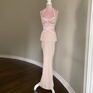 Elegant Beige Halter Maxi Dress